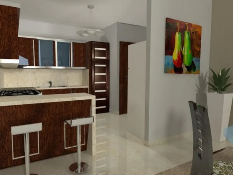 Cocina y comedor de un apartamento terminado