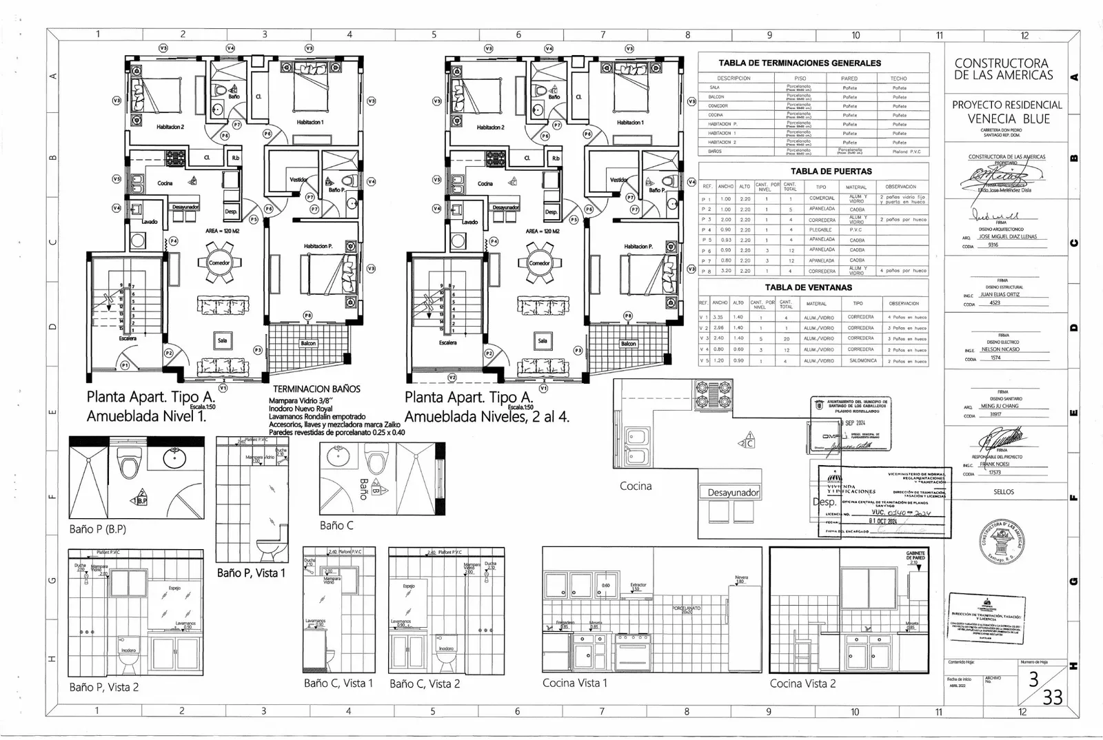 Apartamento tipo A: planta amueblada y terminaciones